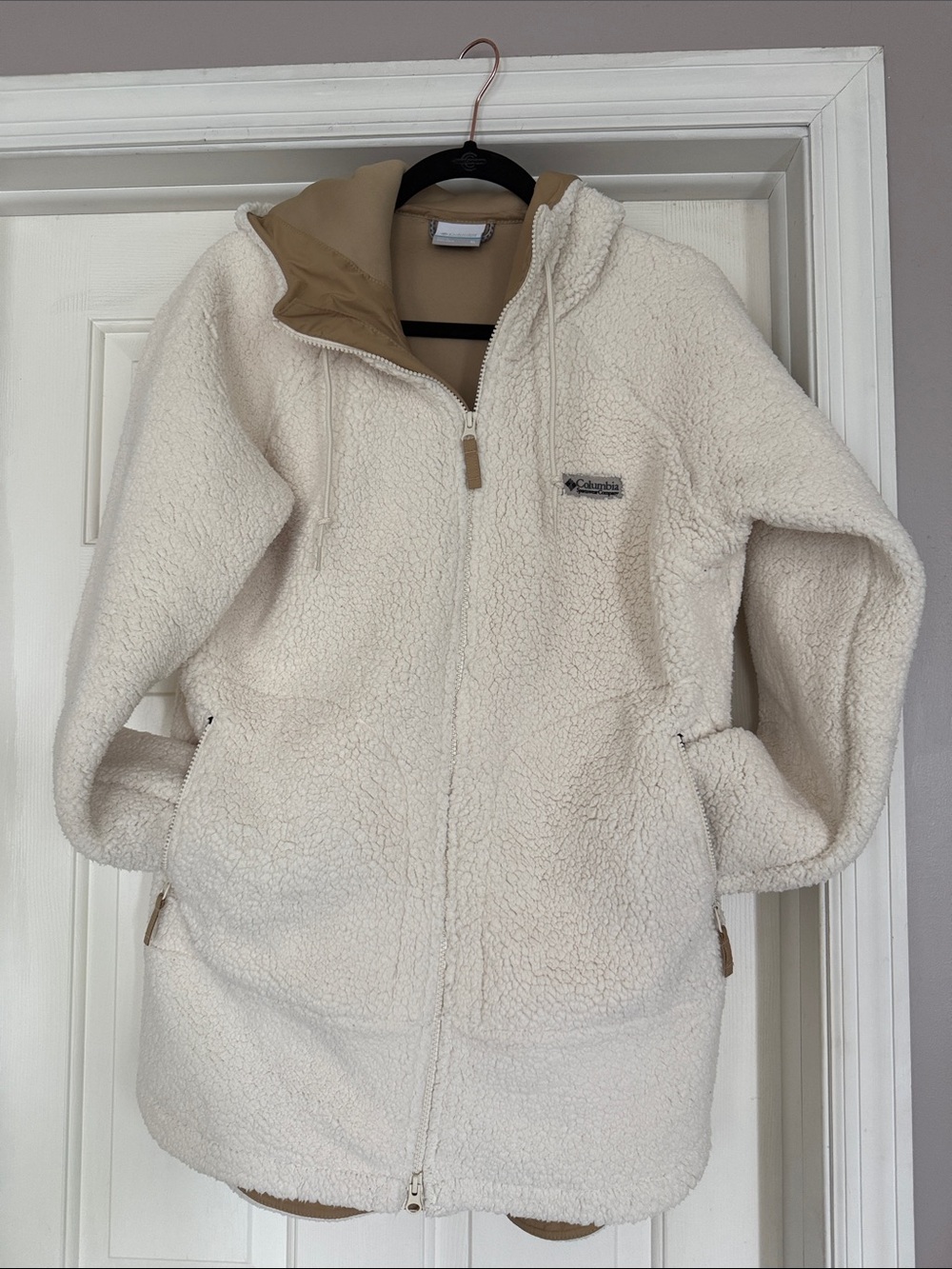 Columbia Cream Sherpa Teddy Zip-Up Jacket with Tan Trim